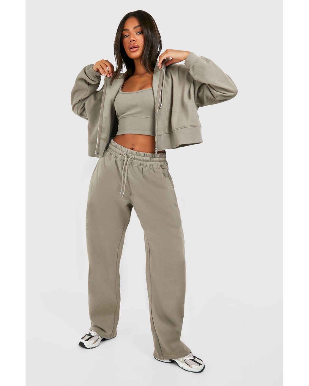 Boohoo Green Deep Hem Crop Top 3 Piece Hooded Tracksuit