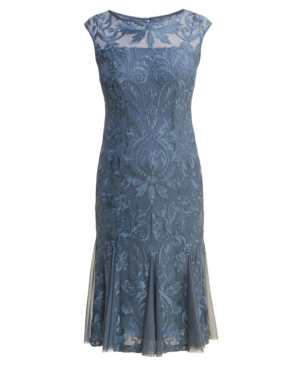 Gina Bacconi Blue Rosia Brocade Midi Cocktail Dress