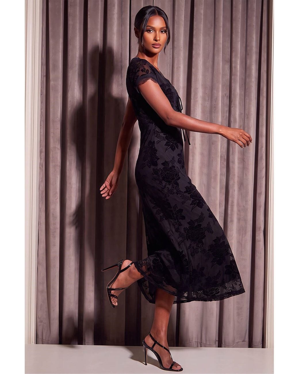 D.u.s.k Brown Flocked Midi Dress