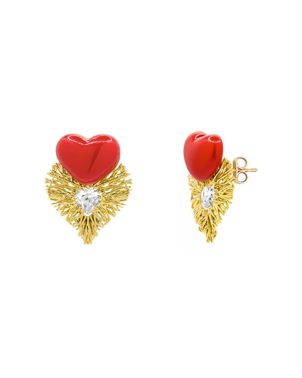 The Jewellery Stockroom Red Plated Statement Heart Stud Earrings