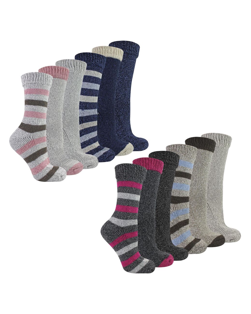 Sock Snob Blue 12 Pairs Ladies Non Elastic Boot Socks With Stripes