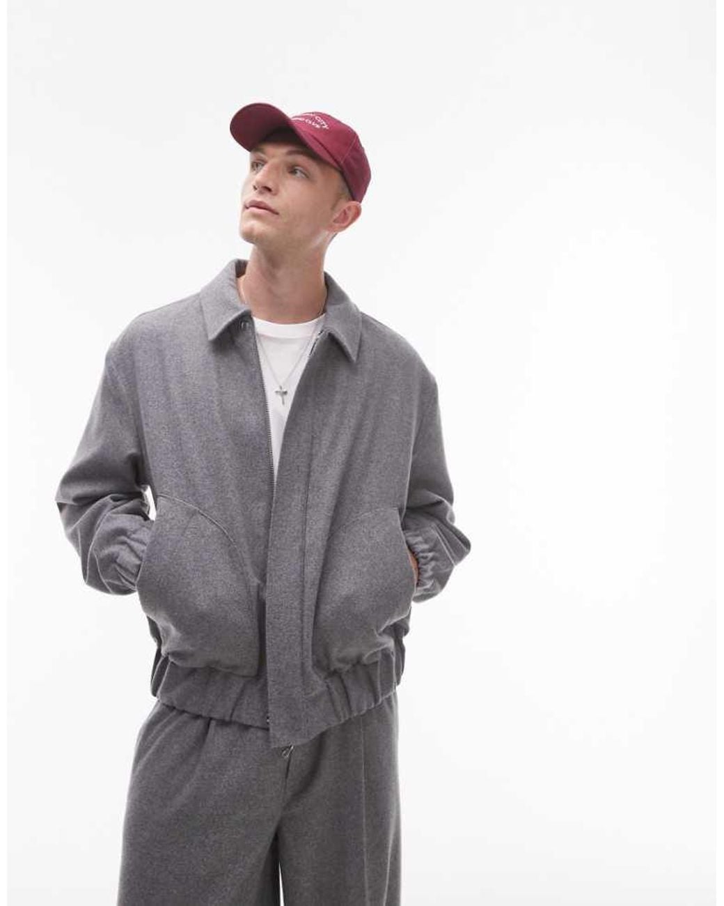 Topman Gray Premium Wool Mix Harrington for men