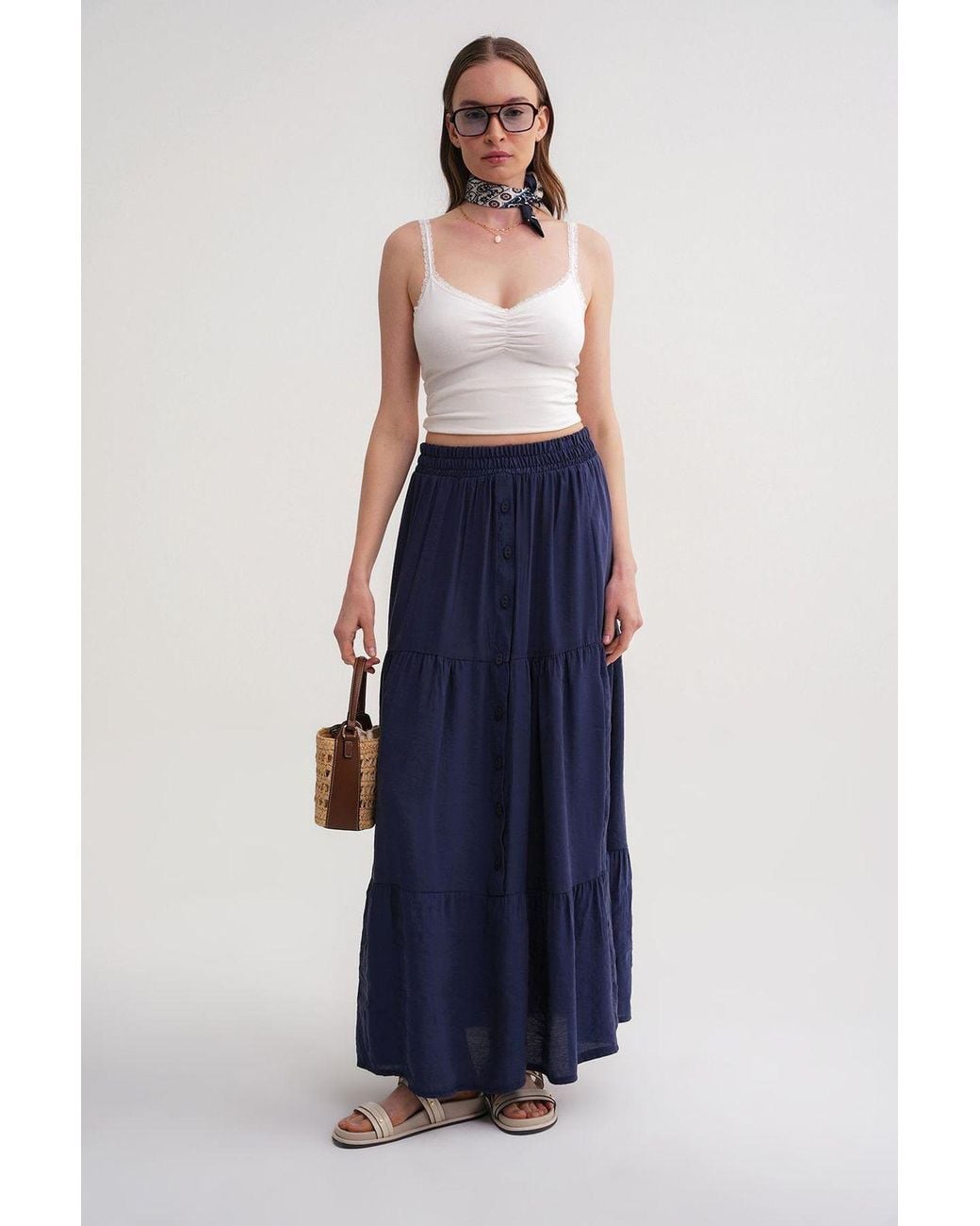 MixRay Blue High Waist Maxi Skirt