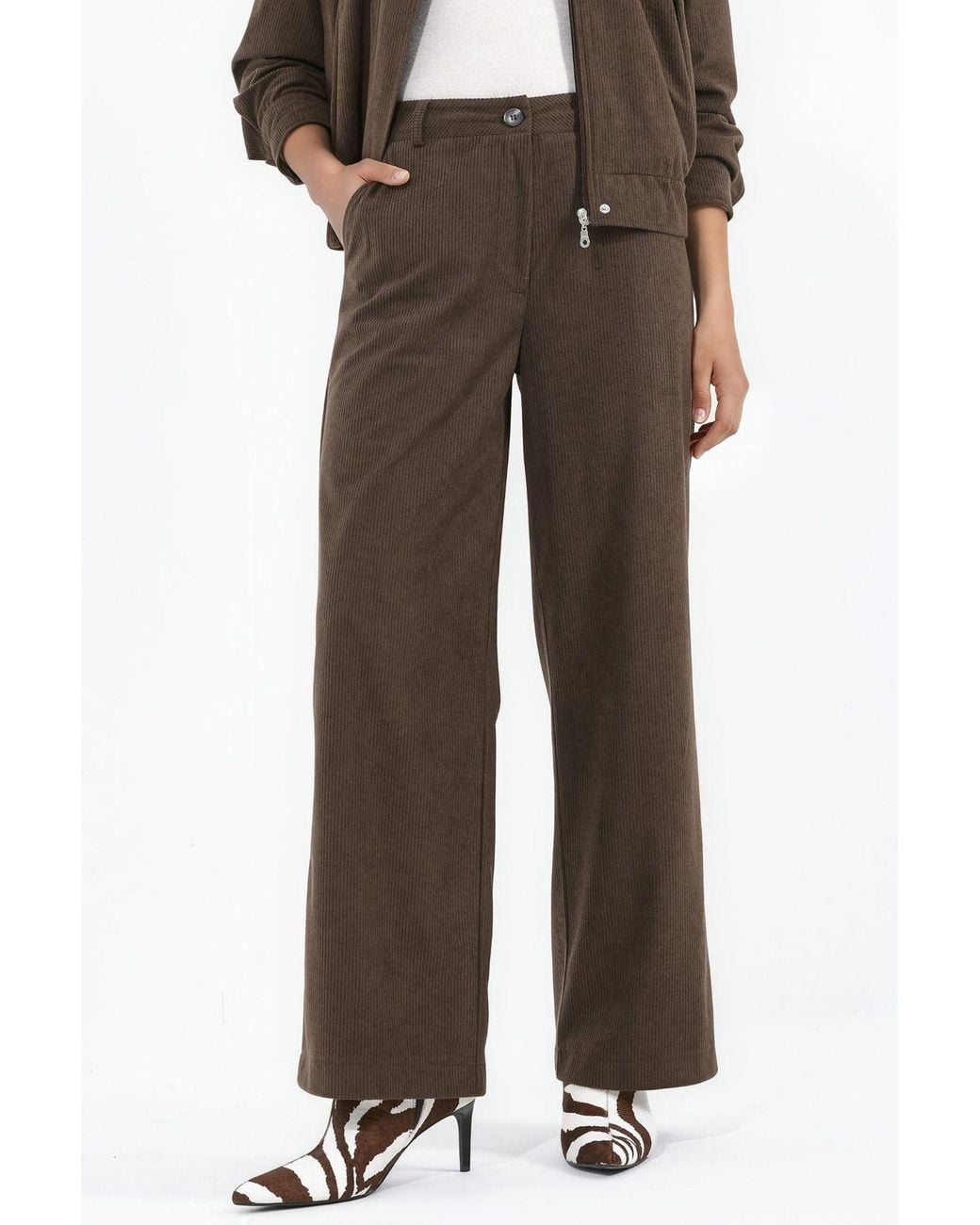 Hiccup Brown High Waist Straight Leg Velvet Pants