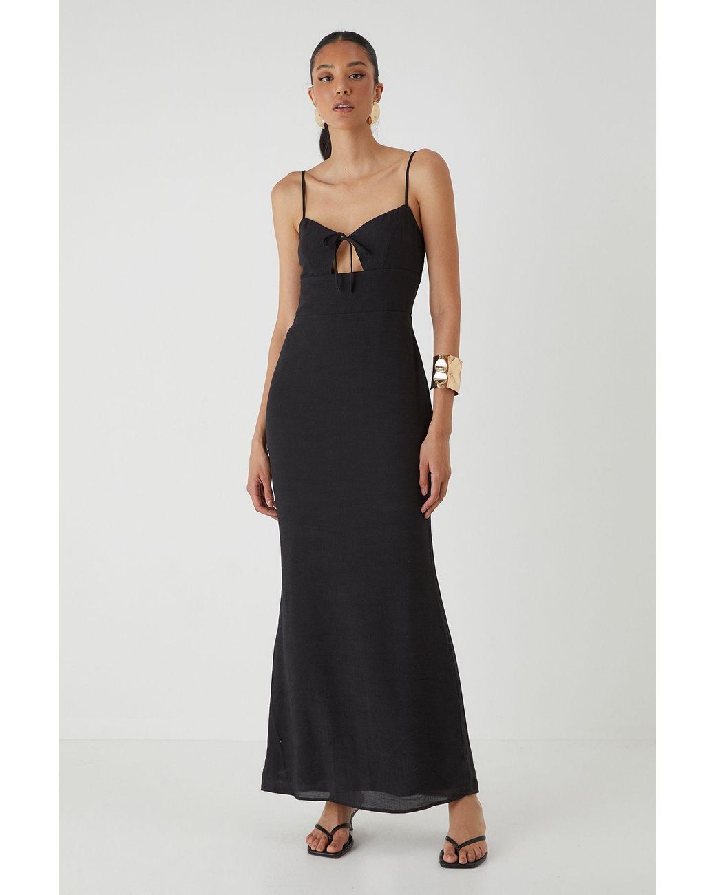 MissPap Black Linen Look Tie Bust Maxi Dress