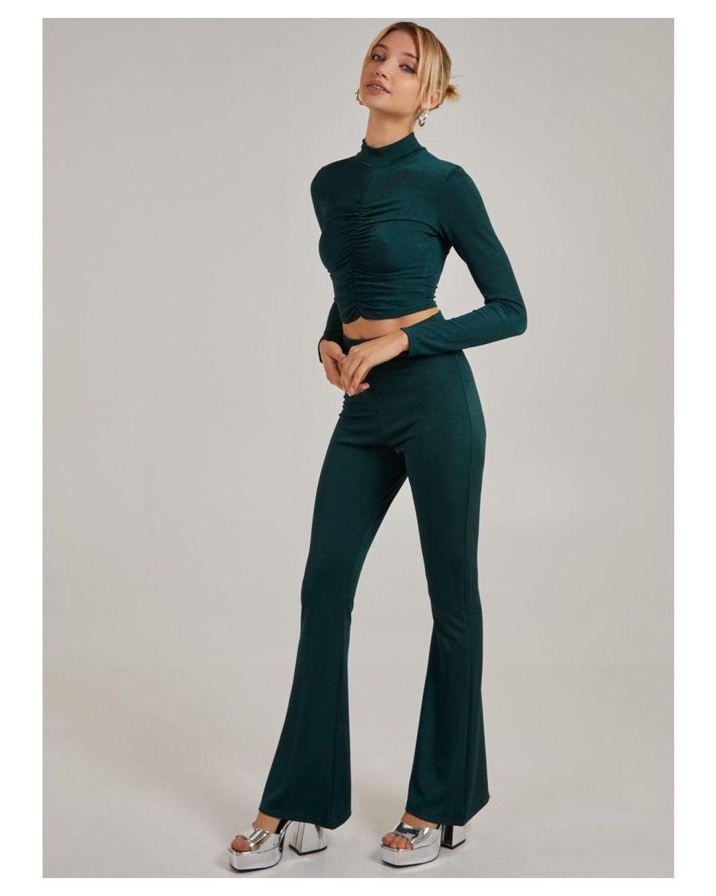 Pink Vanilla Green Shimmer Flared Trousers