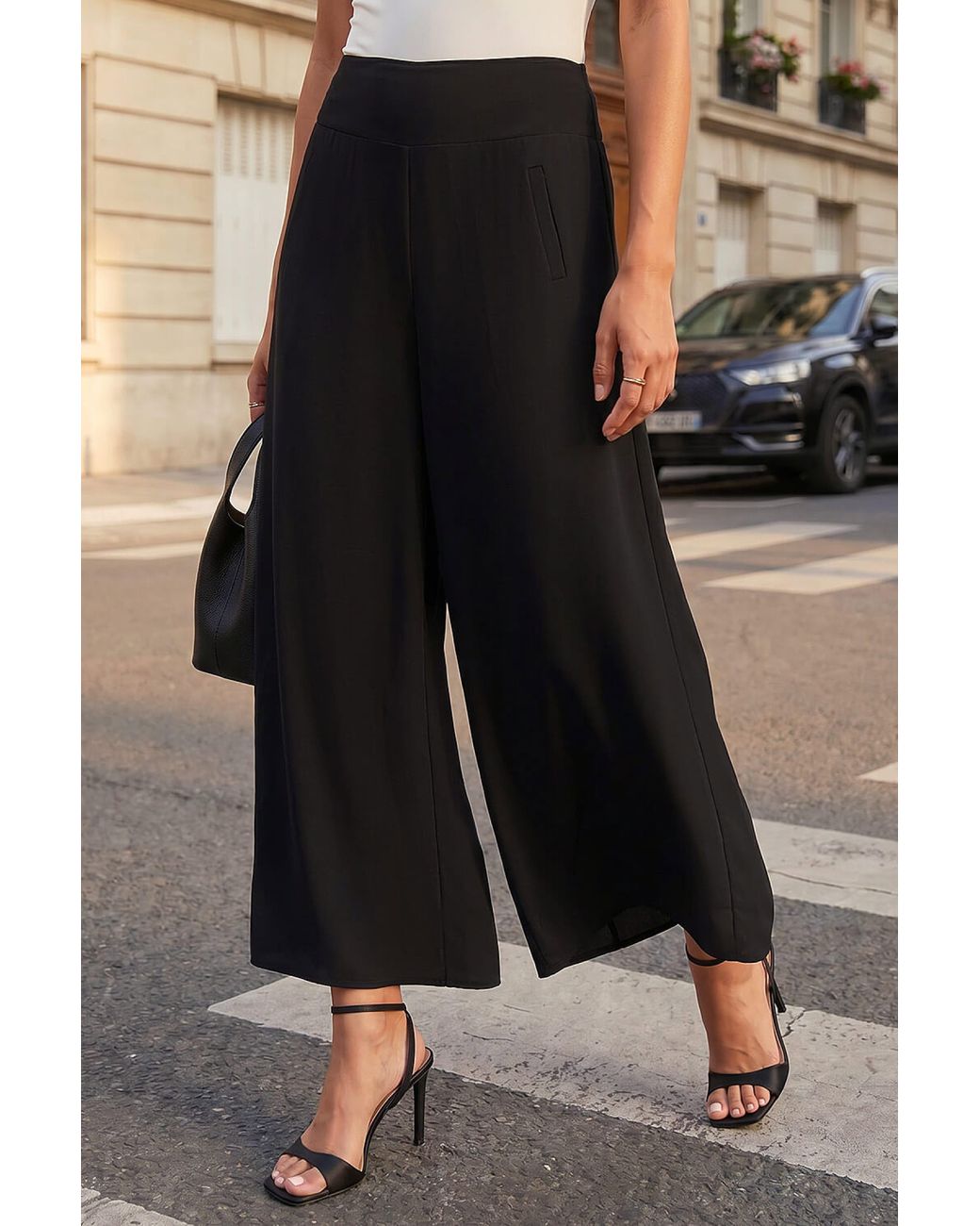 Roman Black Palazzo Culotte Wide Leg Trouser