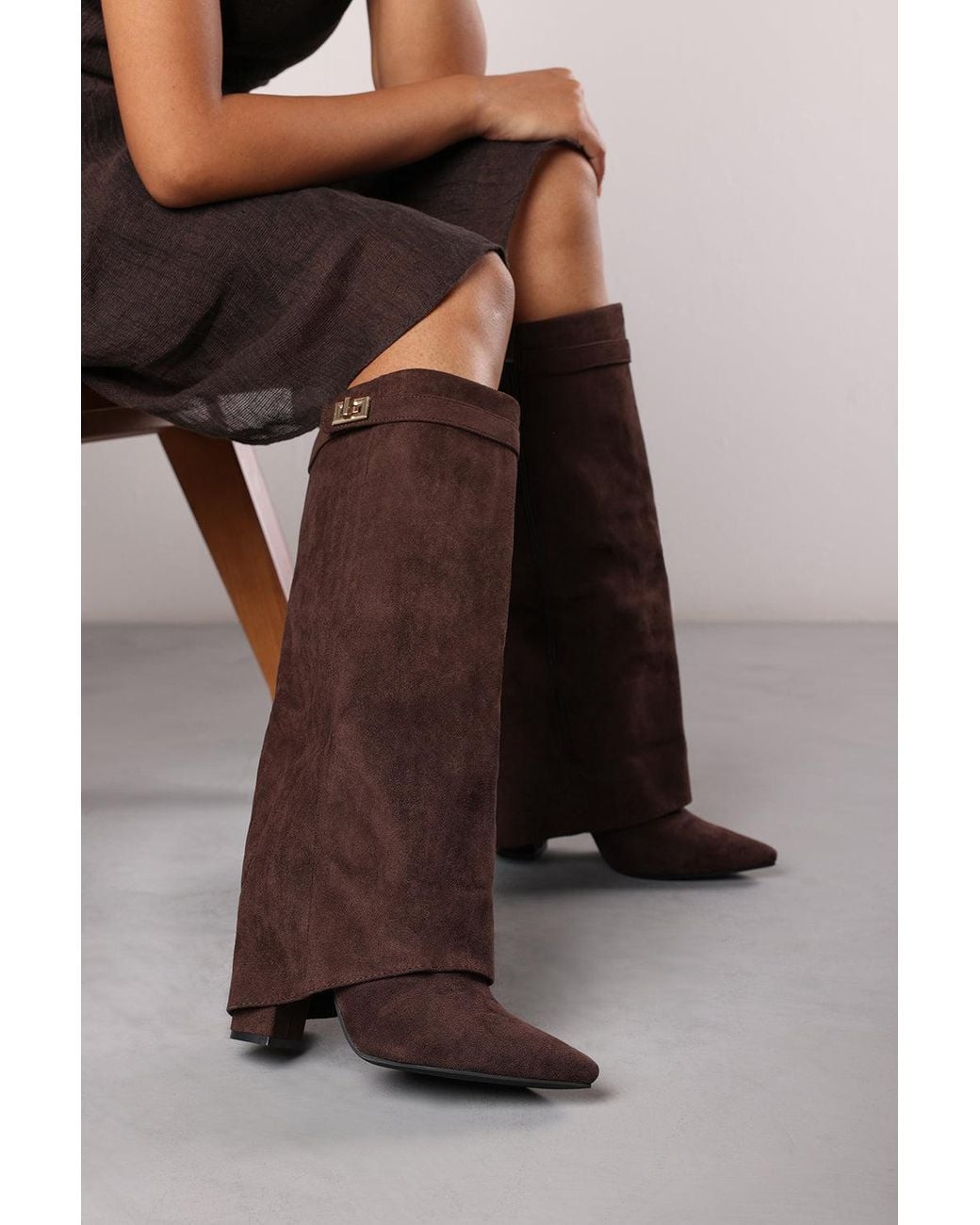 Where's That From Black 'Nova' Fold Over Shark Block Heel Point Toe Boots