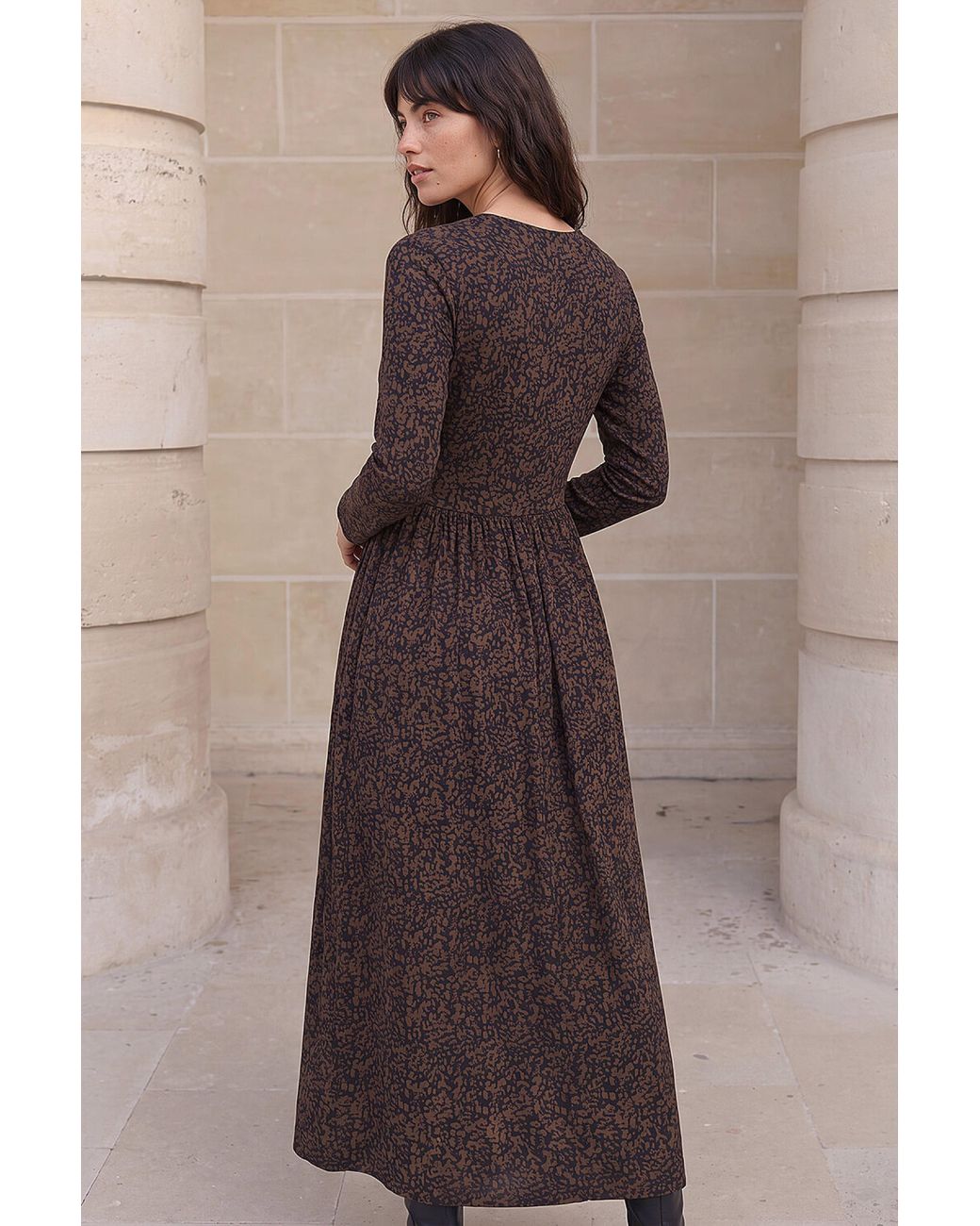 Roman Brown Speckled Ruched Dress