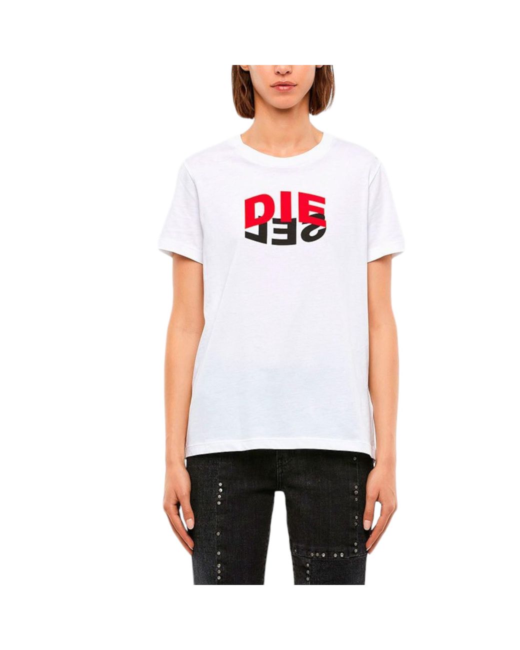 DIESEL White T Sily V23 T-Shirts Crew Neck Cotton Tops Short Sleeve Summer Tee