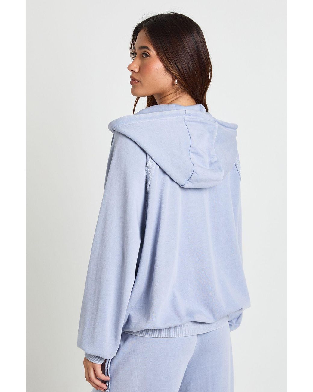 Boohoo Blue Washed Loopback Distressed Oversized Zip Through Hoodie