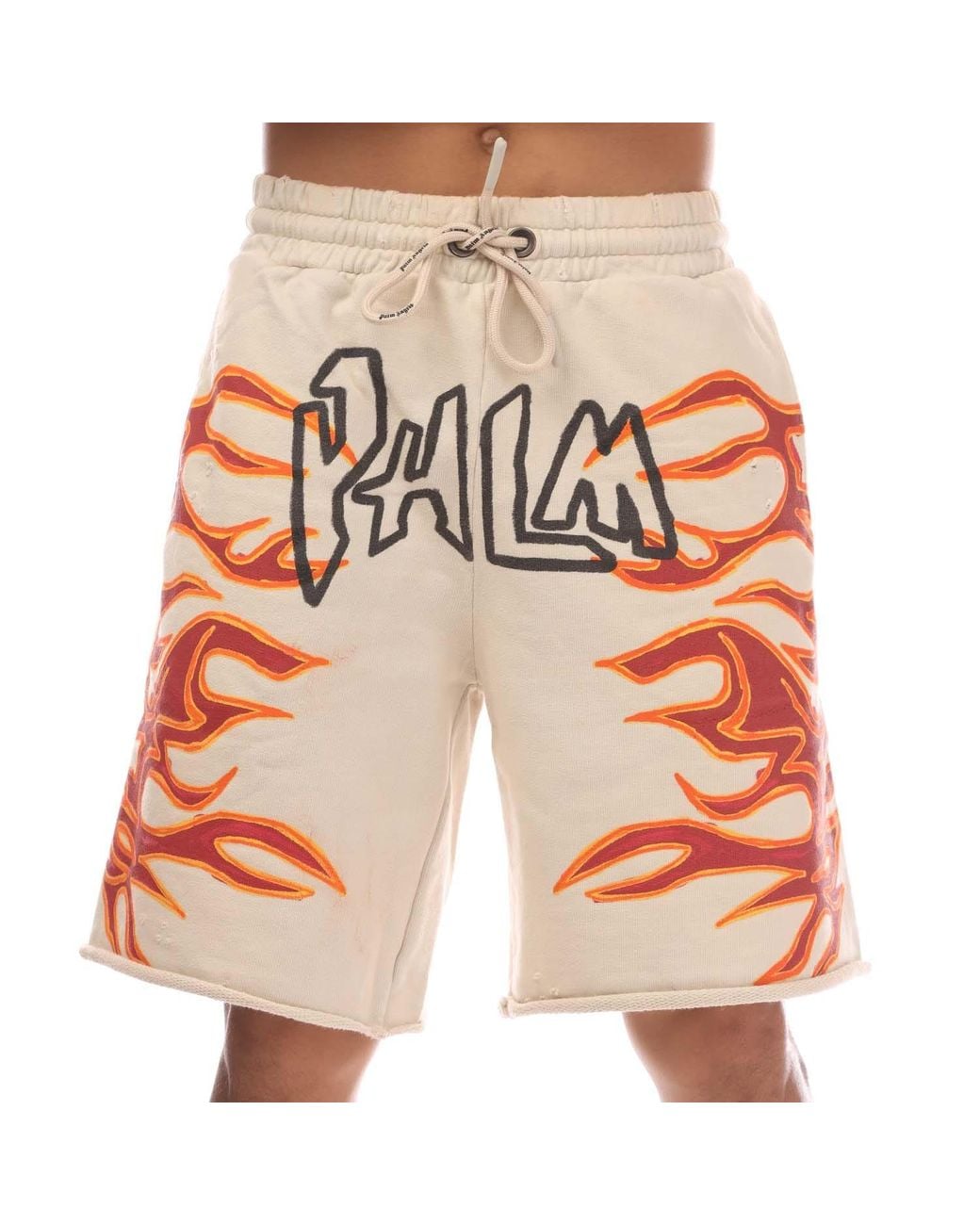 Palm Angels White Garment Dye Graffiti Flames Sweat Shorts for men
