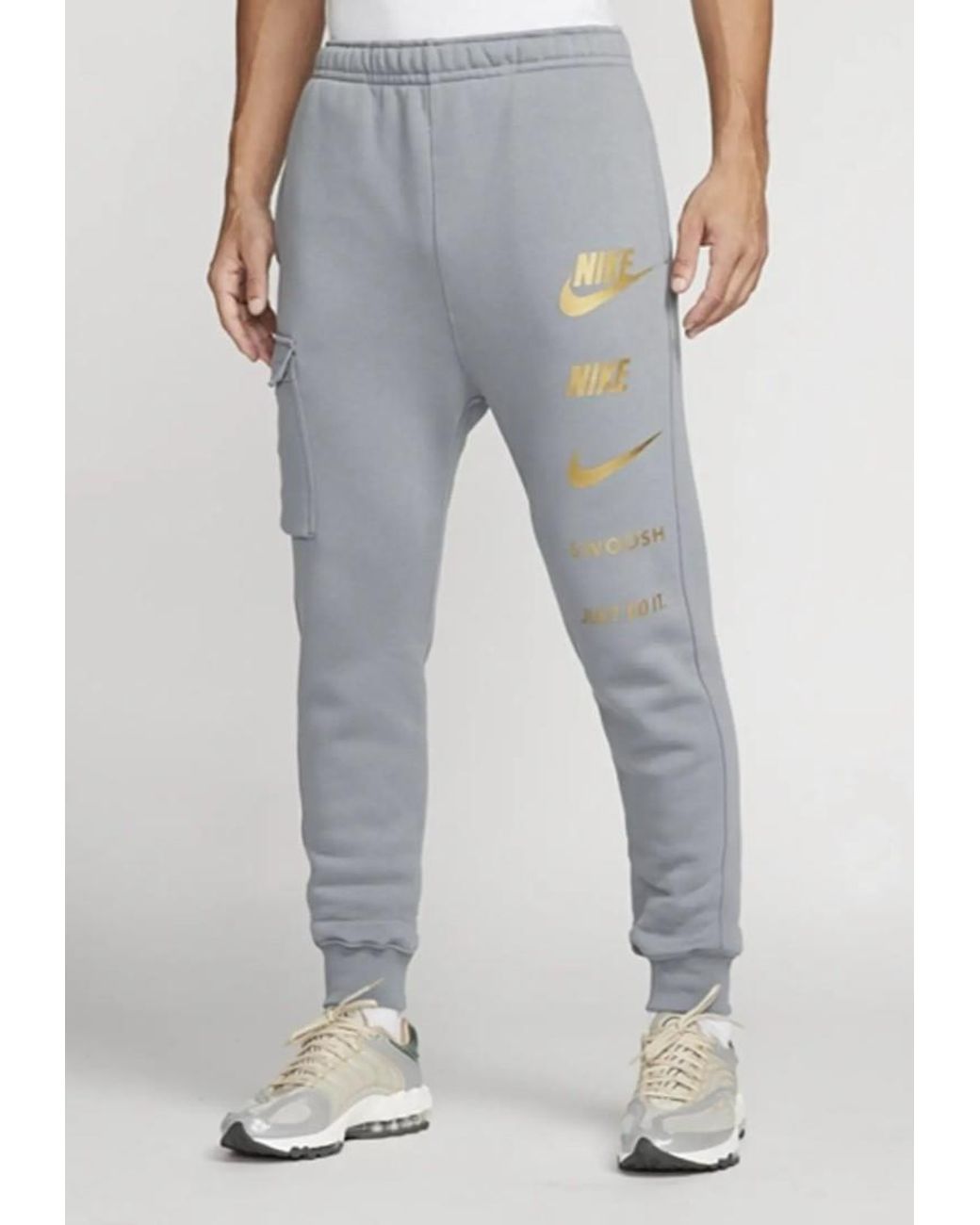 Nike Gray Multi Logo Sportswear Fleece Joggers for men