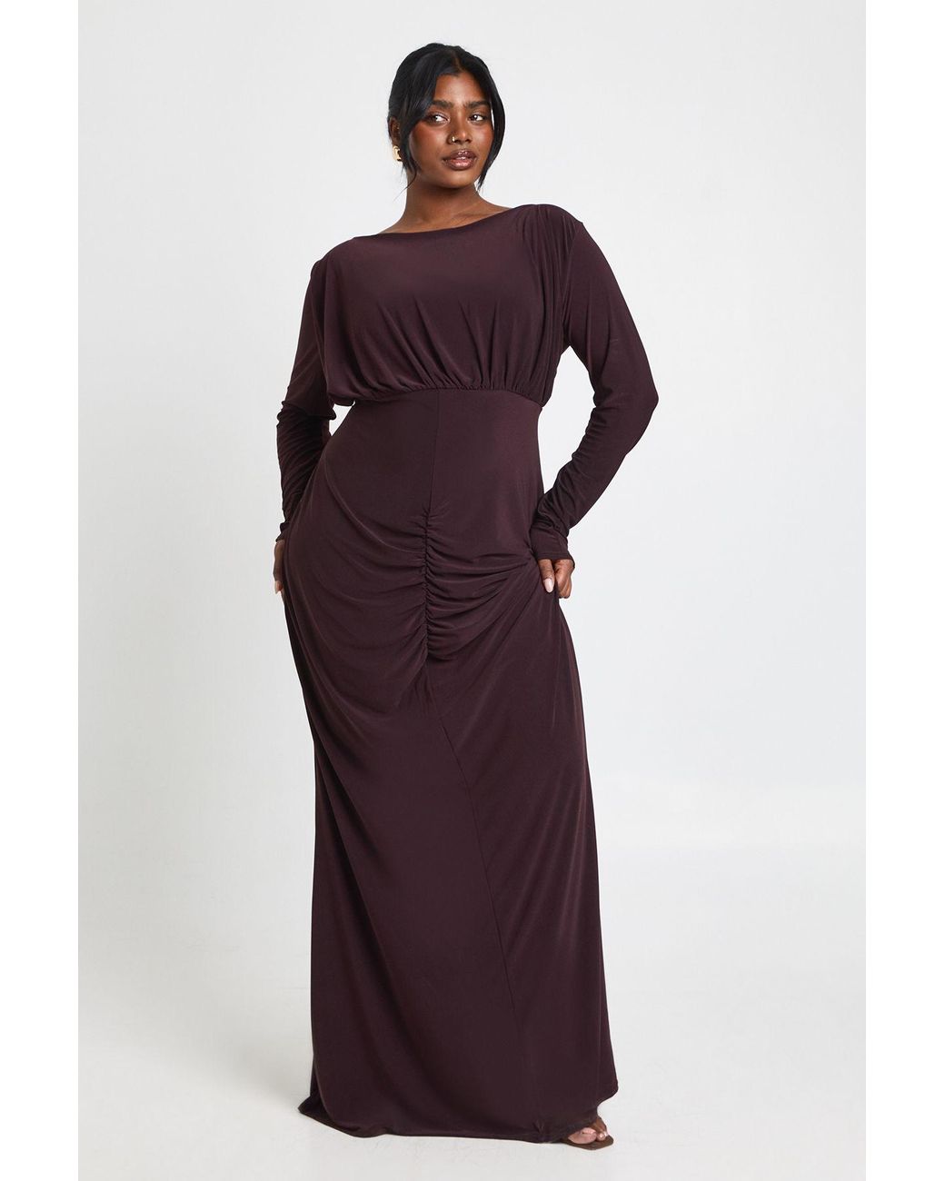 Boohoo Purple Plus Slinky Ruched Detail Maxi Dress
