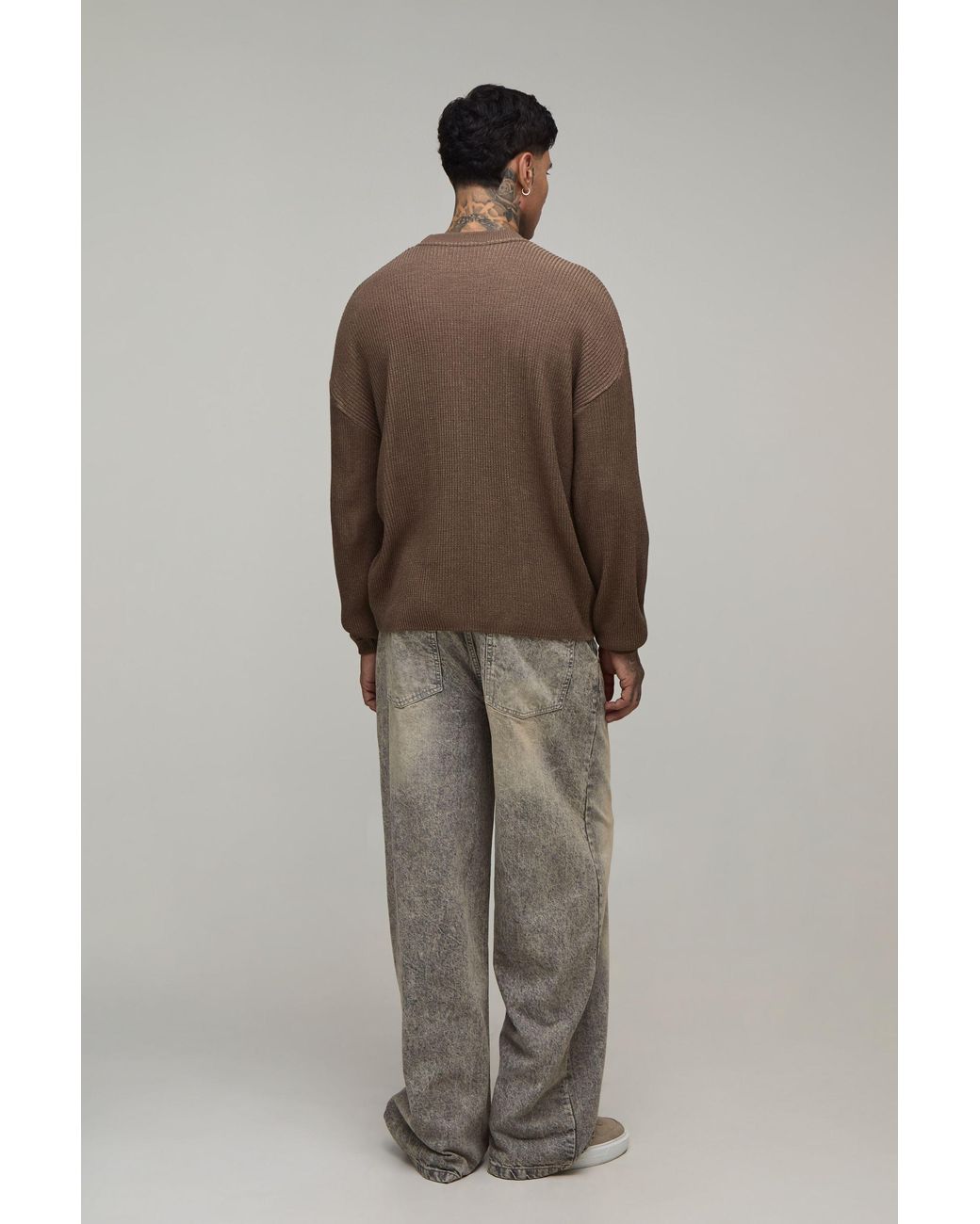 BoohooMAN Brown Tall Relaxed Ribbed Knitted Jumper for men