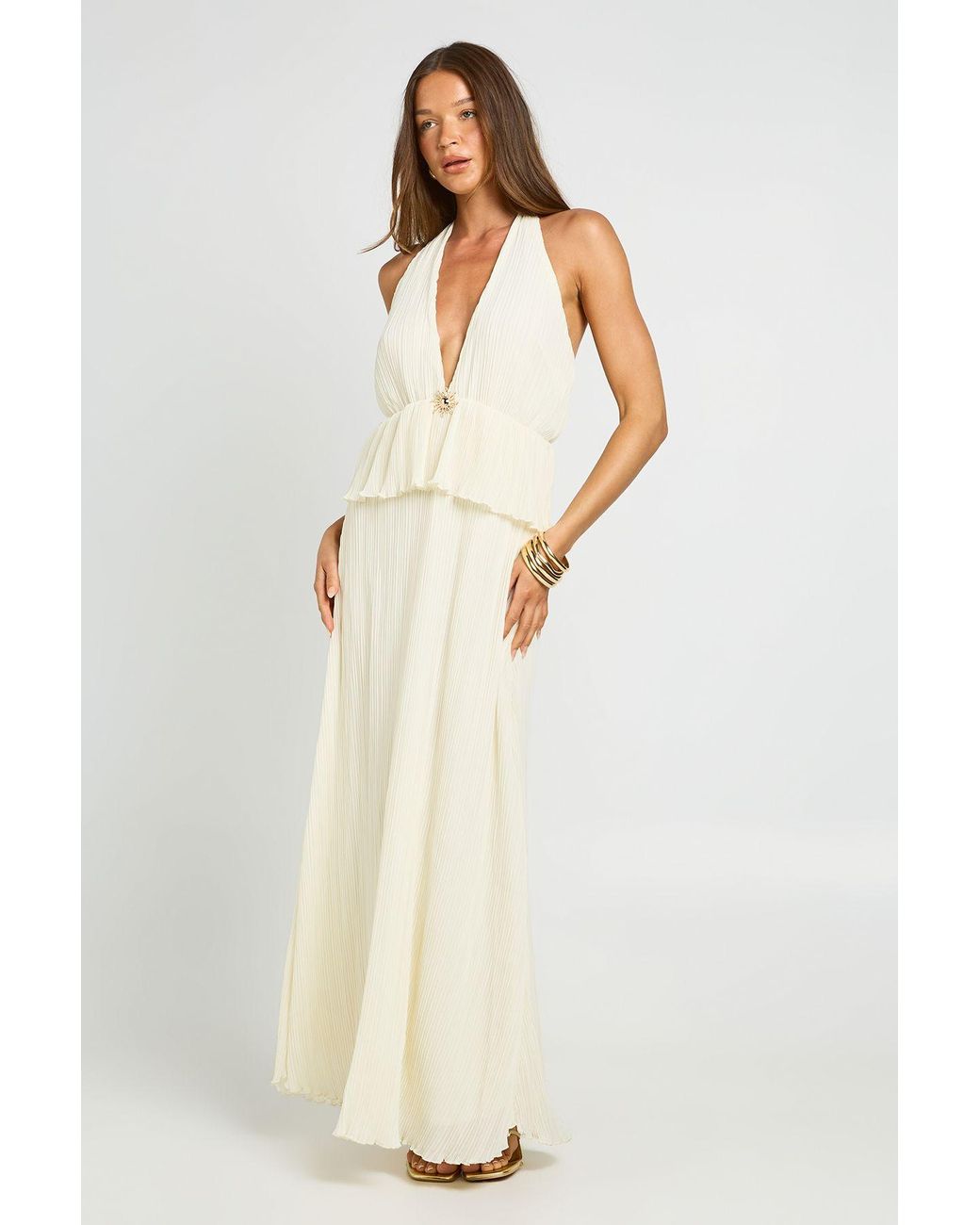 Boohoo White Plisse Trim Plunge Front Maxi Dress