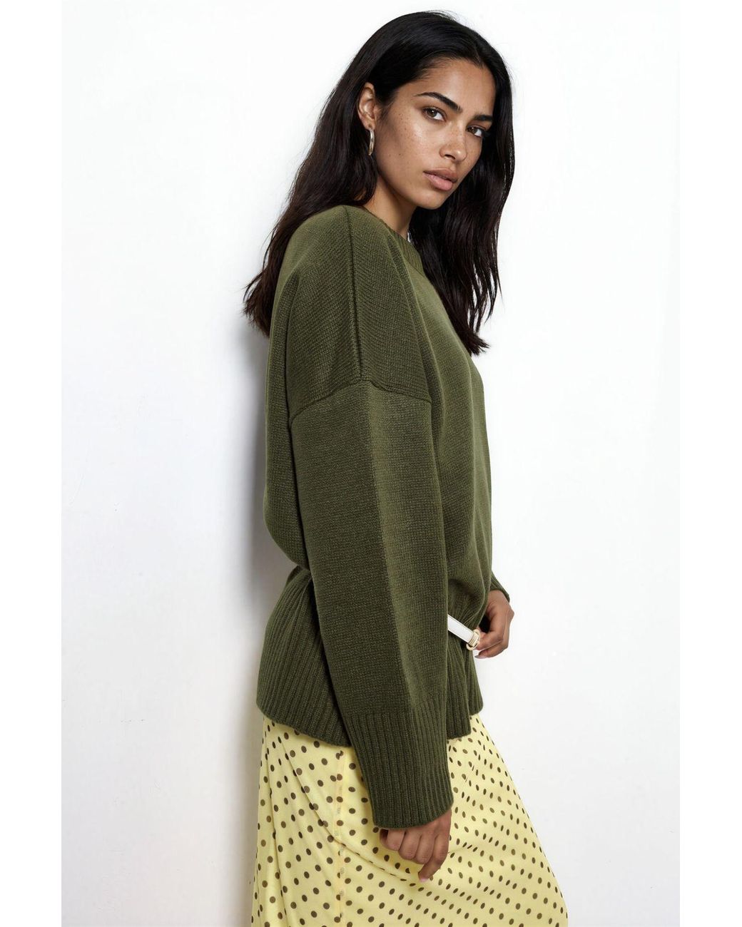 Hiccup Green Oversized Crew Neck Knit Sweater