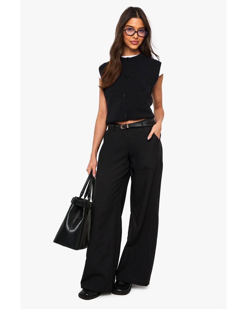 Boohoo Black Low Rise Wide Leg Trousers