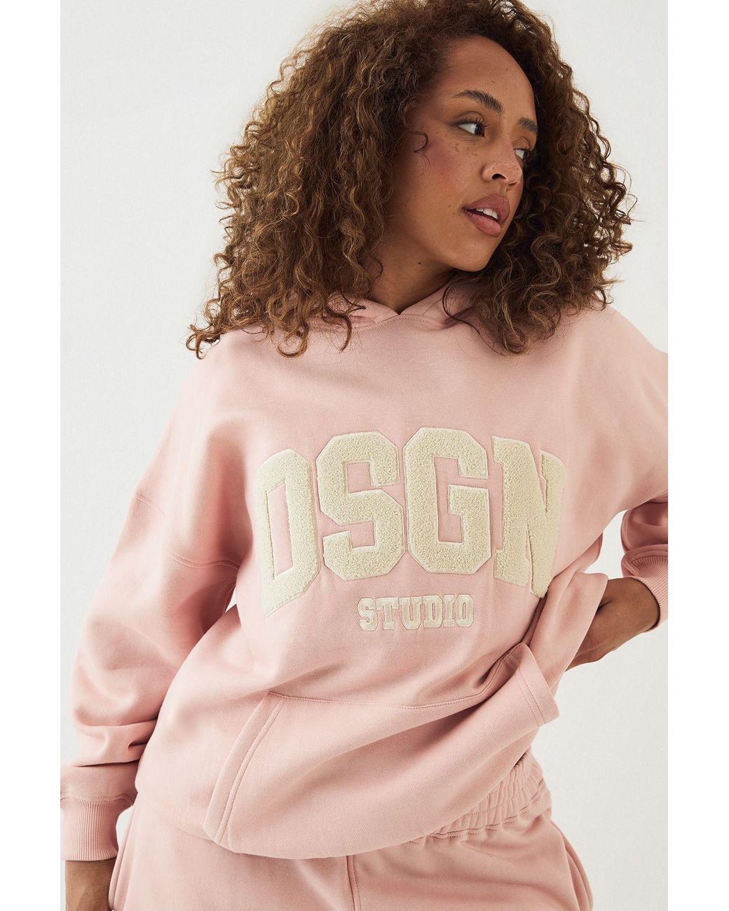 DSGN Studio Natural Towelling Applique Oversized Hoodie