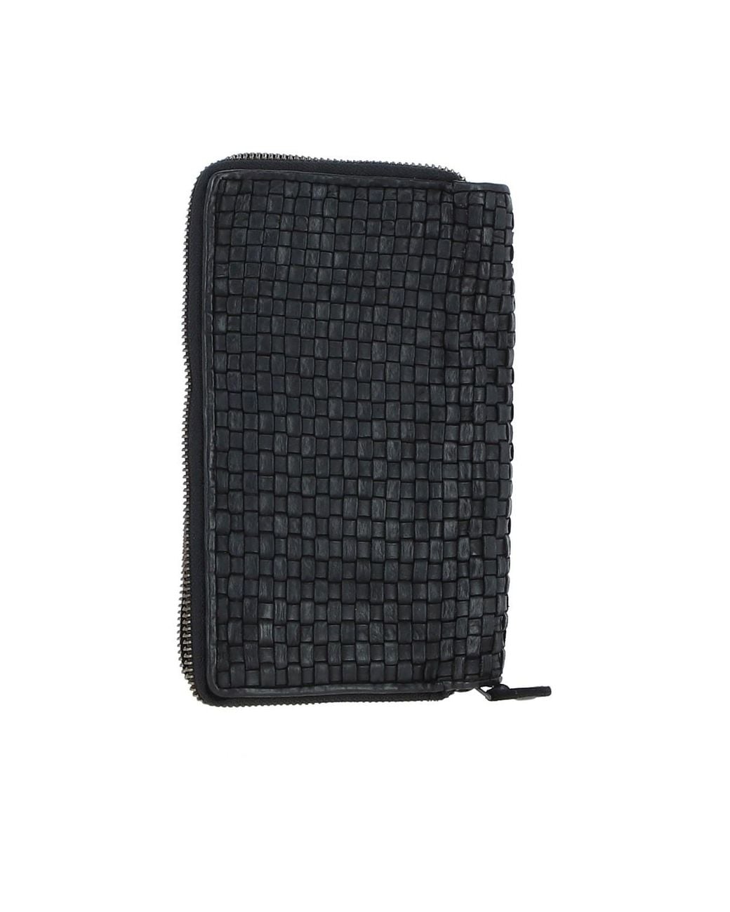 Ashwood Leather Black 'Grazia Infinita' Woven Vintage Zip Around Large Purse