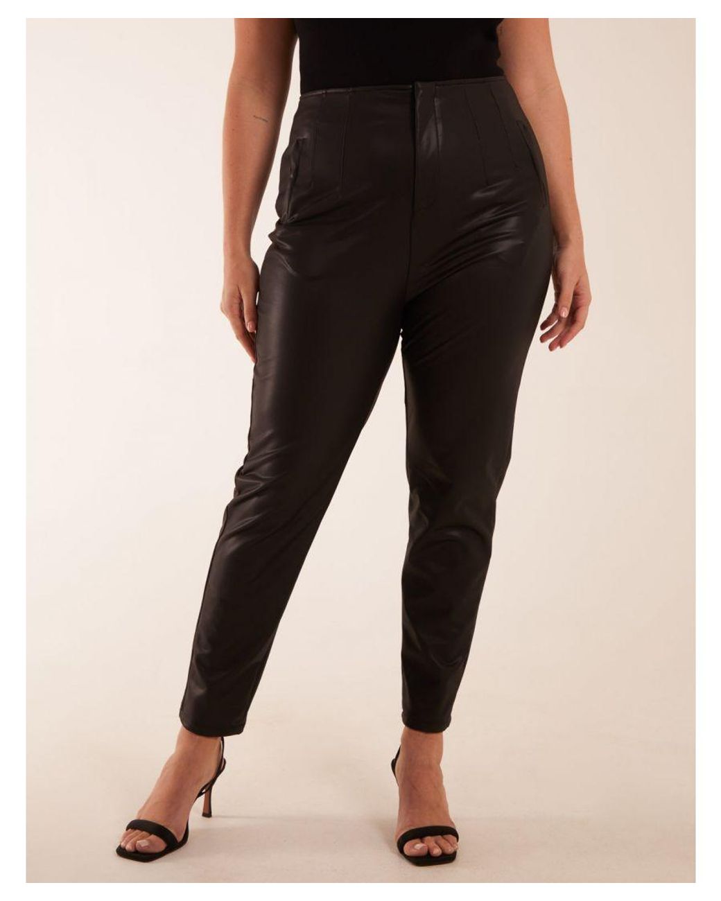 Blue Vanilla Natural Curve Matte Faux Leather Tailored Trousers
