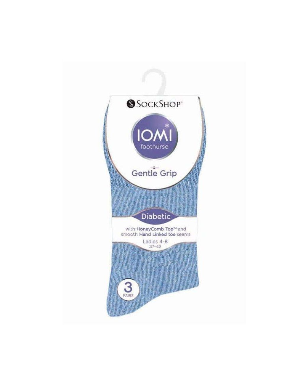 IOMI Blue Ladies 6 Pack Non Elastic Diabetic Socks With Hand Linked Toe Seams