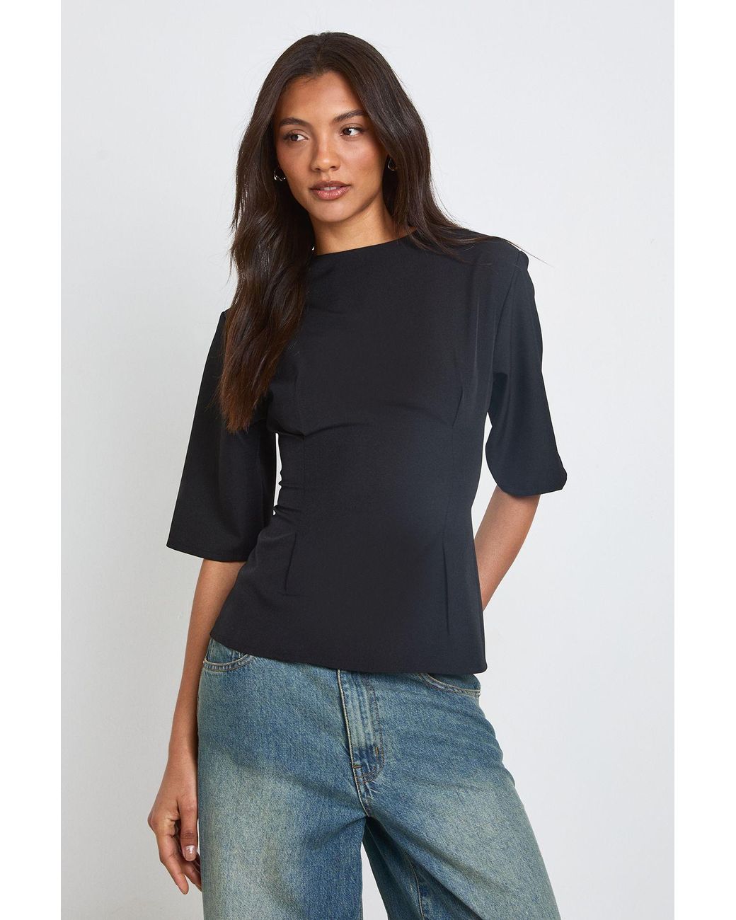 Boohoo Blue Tall Woven Marl Cinch Waist Top