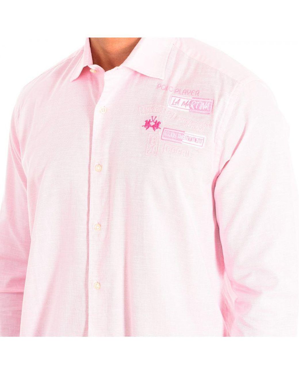 La Martina White Long Sleeve Shirt Tmc602-Ox083 for men