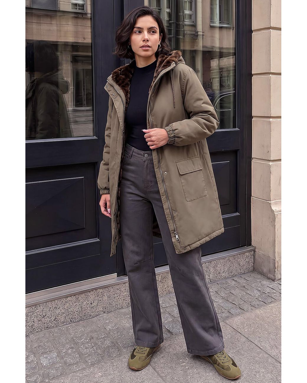 Roman Brown Animal Faux Fur Parka Coat