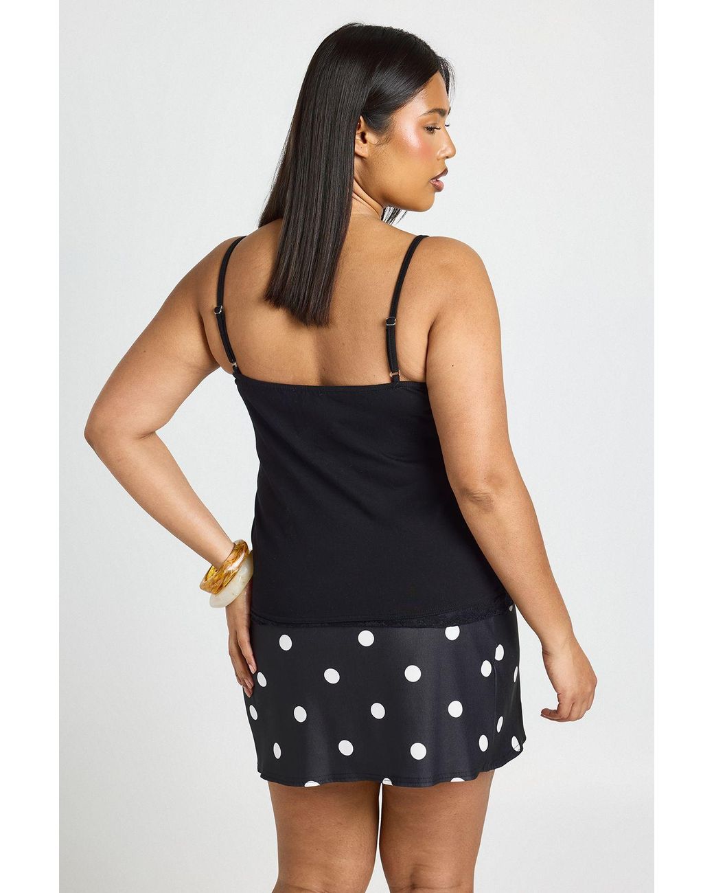 Boohoo Black Plus Lace Trim Tie Keyhole Top