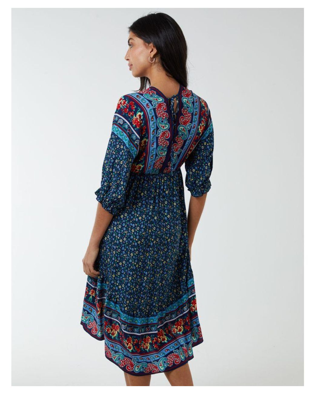 Blue Vanilla Blue V Neck Batwing High Low Dress