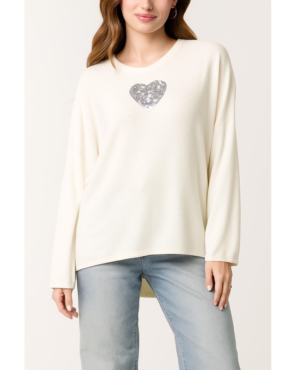 Blue Vanilla White Heart Sequin Cut And Sew Top