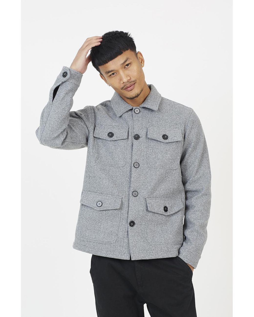 Brave Soul Gray Faux Wool Four Pocket Shacket for men