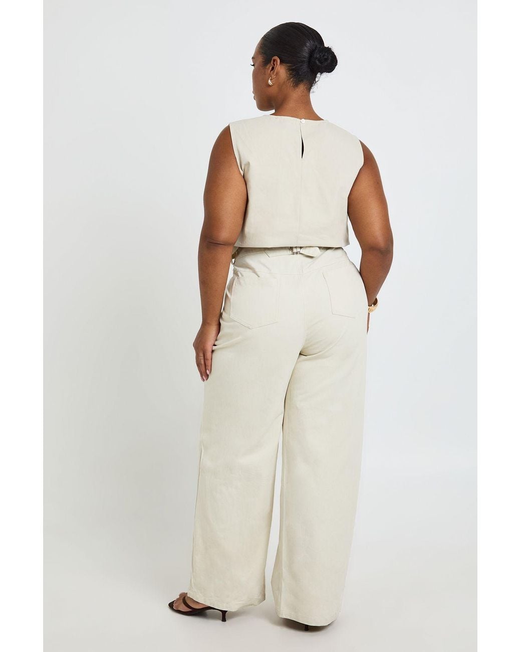 Boohoo Natural Plus Twill Adjustable Waist Straight Leg Trouser