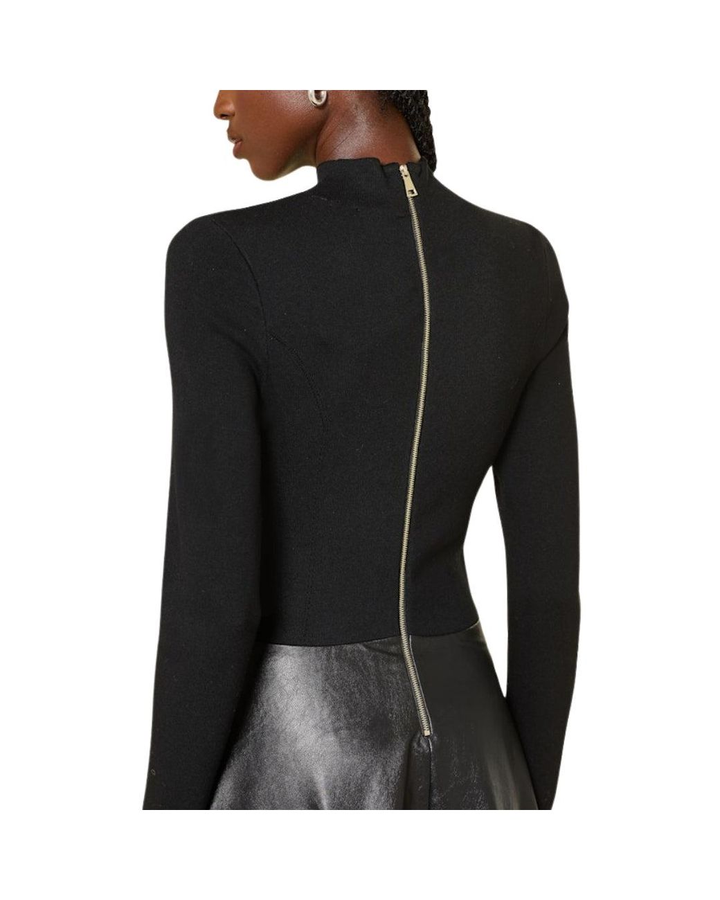 Ted Baker Black Midi Dress With Faux Leather Skirt