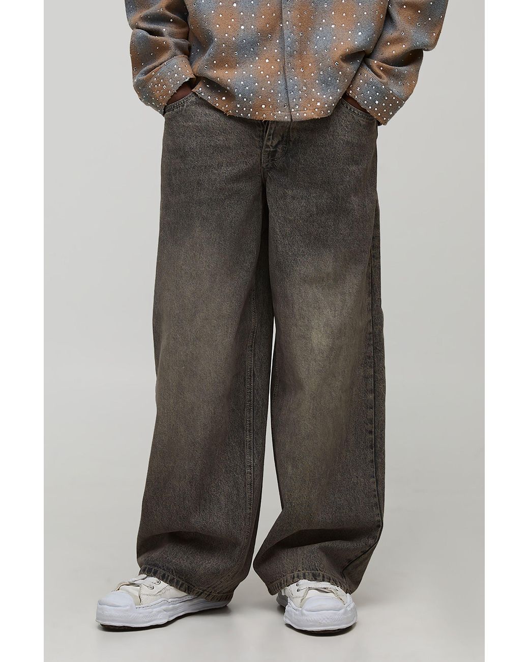 BoohooMAN Natural Basic Baggy Fit Jeans for men