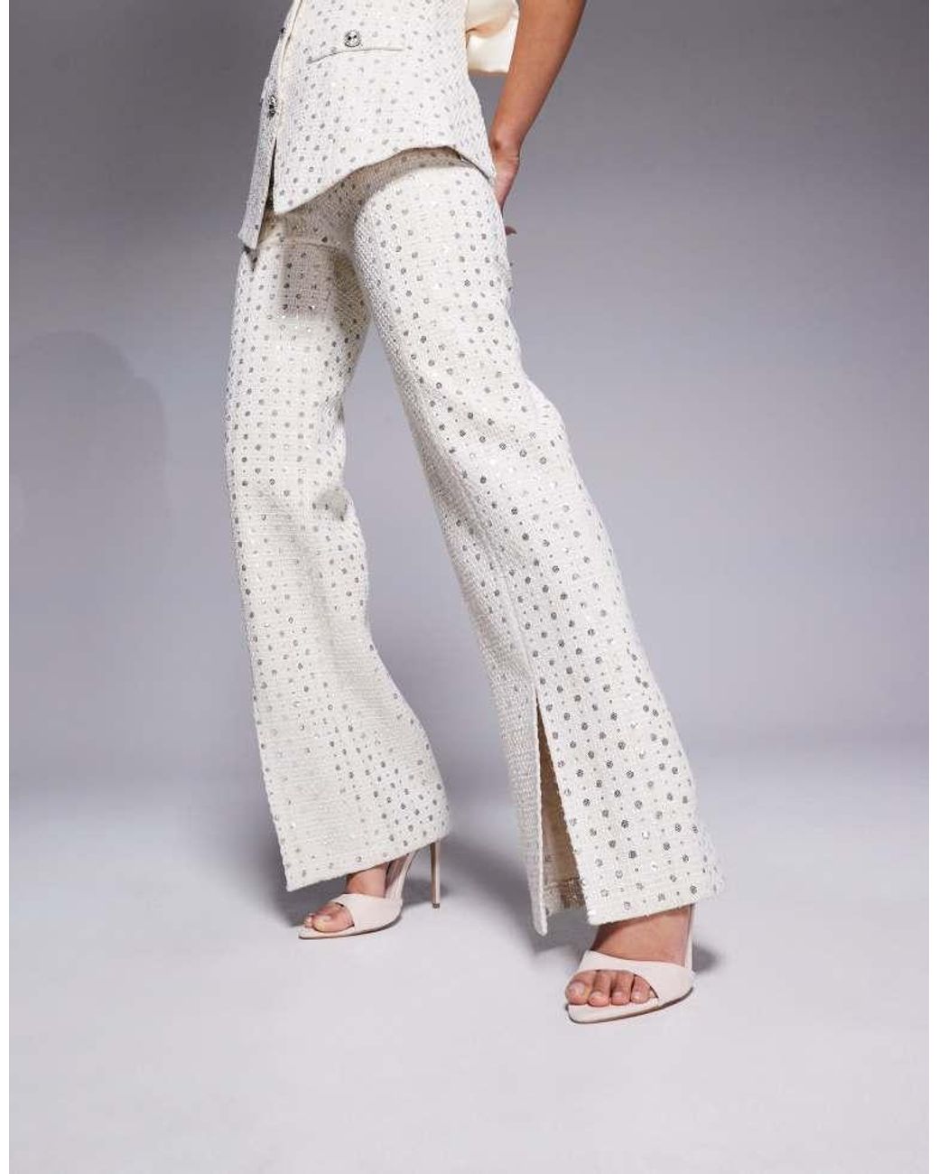 ASOS Gray Co-Ord Embellished Boucle Trouser