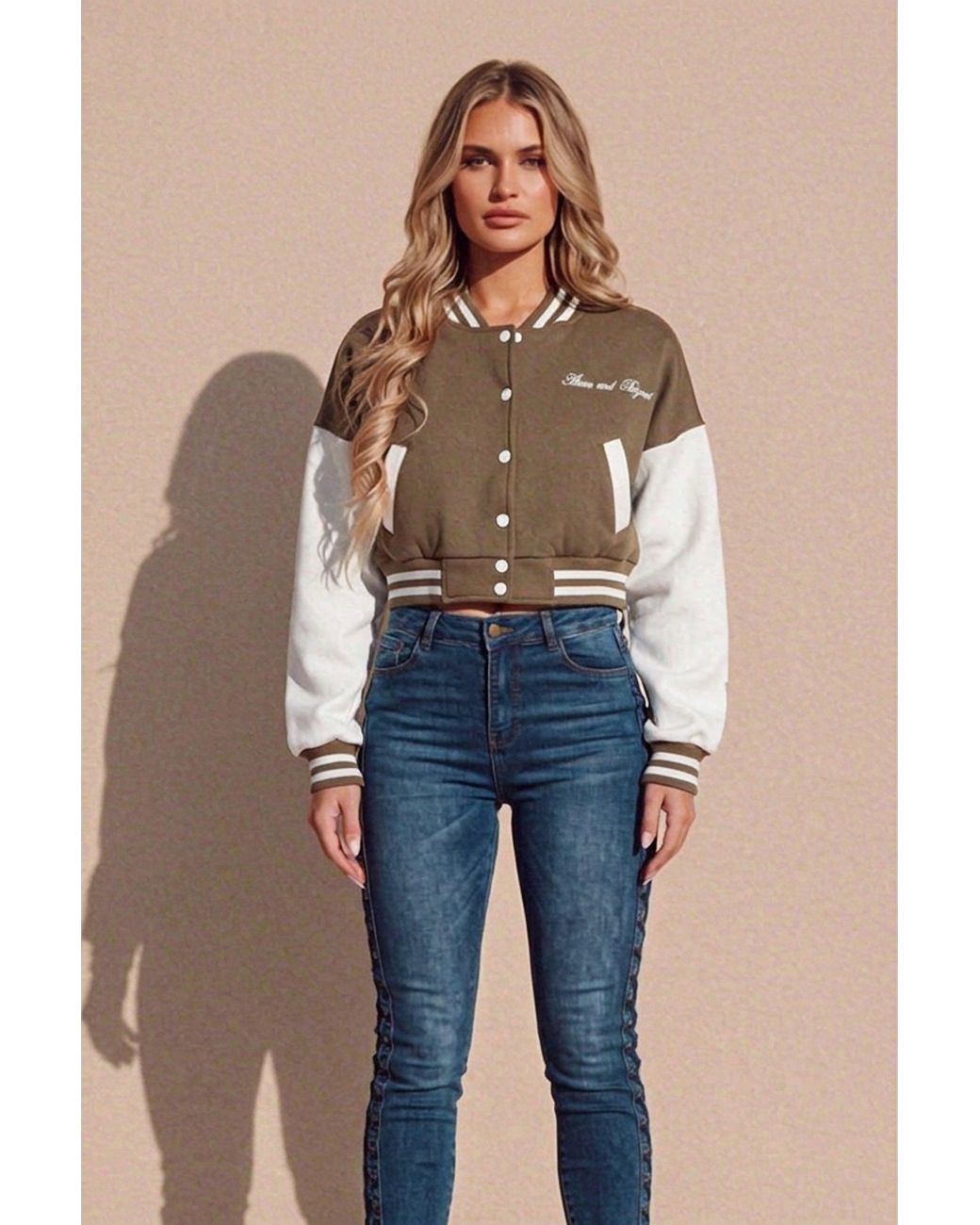 Femme Luxe Blue Varsity Slogan Contrast Sleeve Bomber