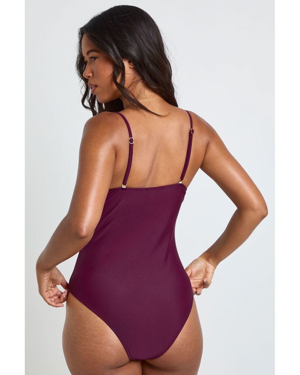 Boohoo Purple Orchid Detail Cut Out Swimsuit