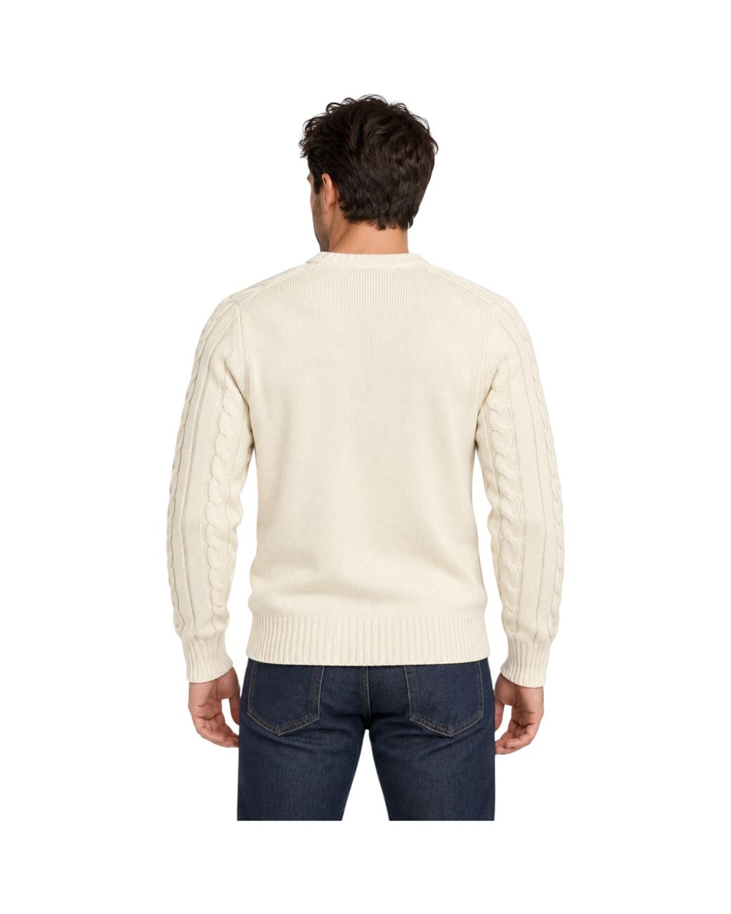 Marks & Spencer Natural M&S Cable Knit Sweatshirt Chunky Crew Neck Pullover Cotton Warm Soft Jumper for men