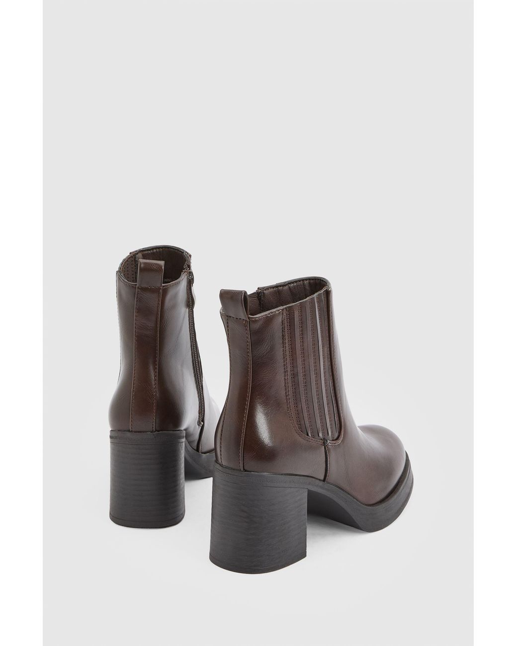Faith Brown Lauren Faux Leather High Block Heel Ankle Boots