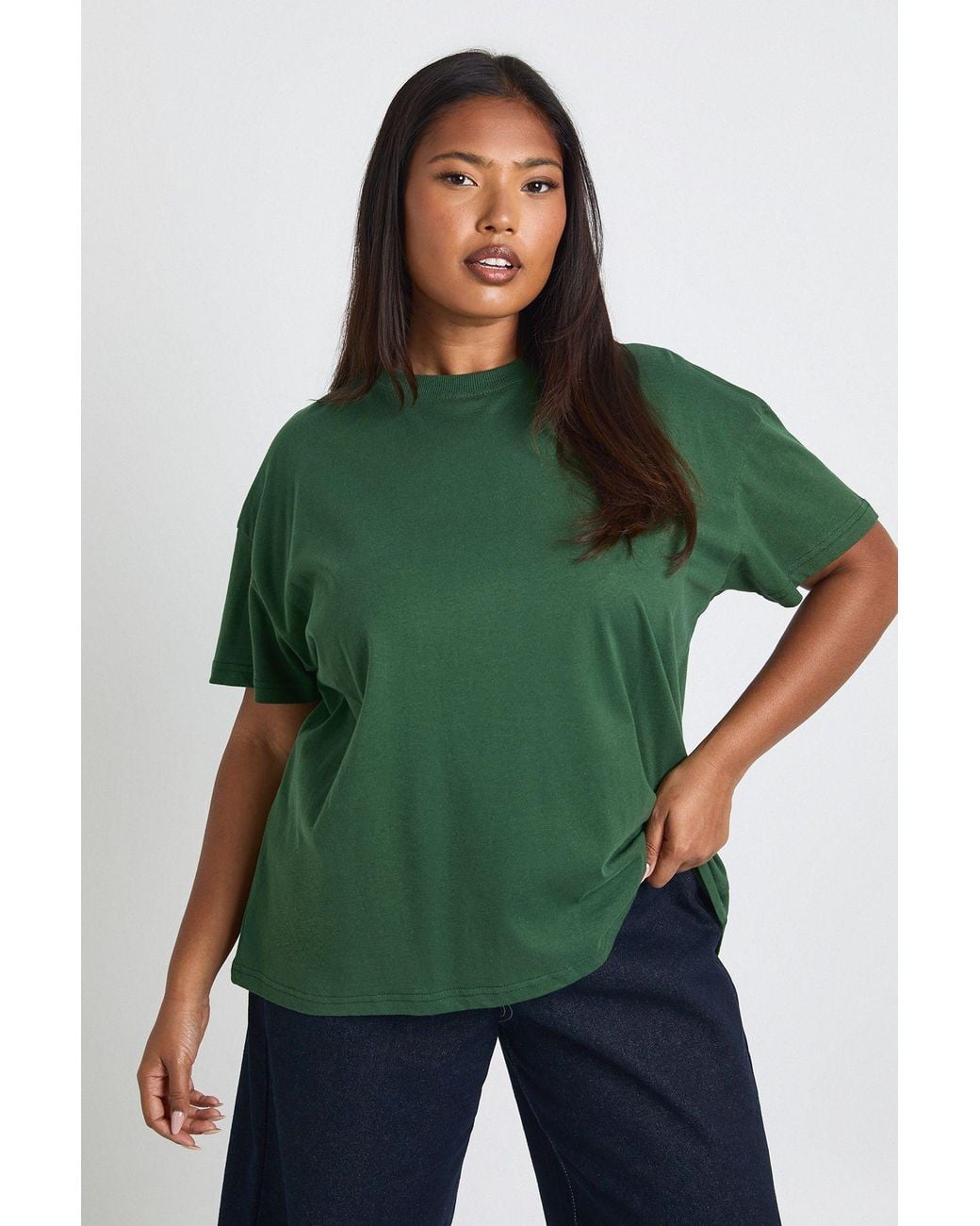 Boohoo Green Plus Basic Oversized Short Sleeve T-Shirt