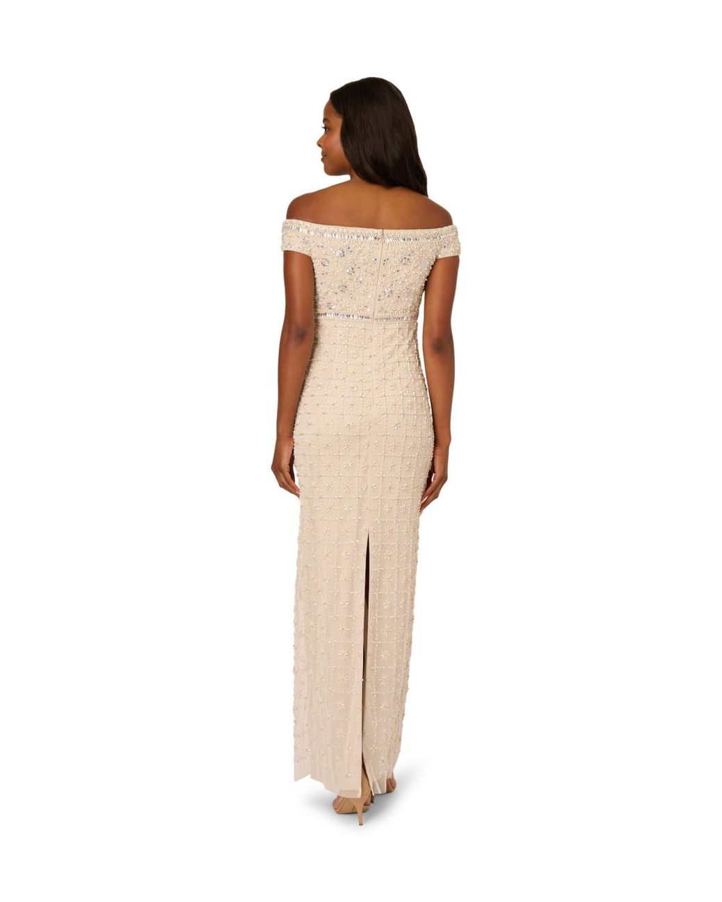 Adrianna Papell White Bead Pearl Column Dress