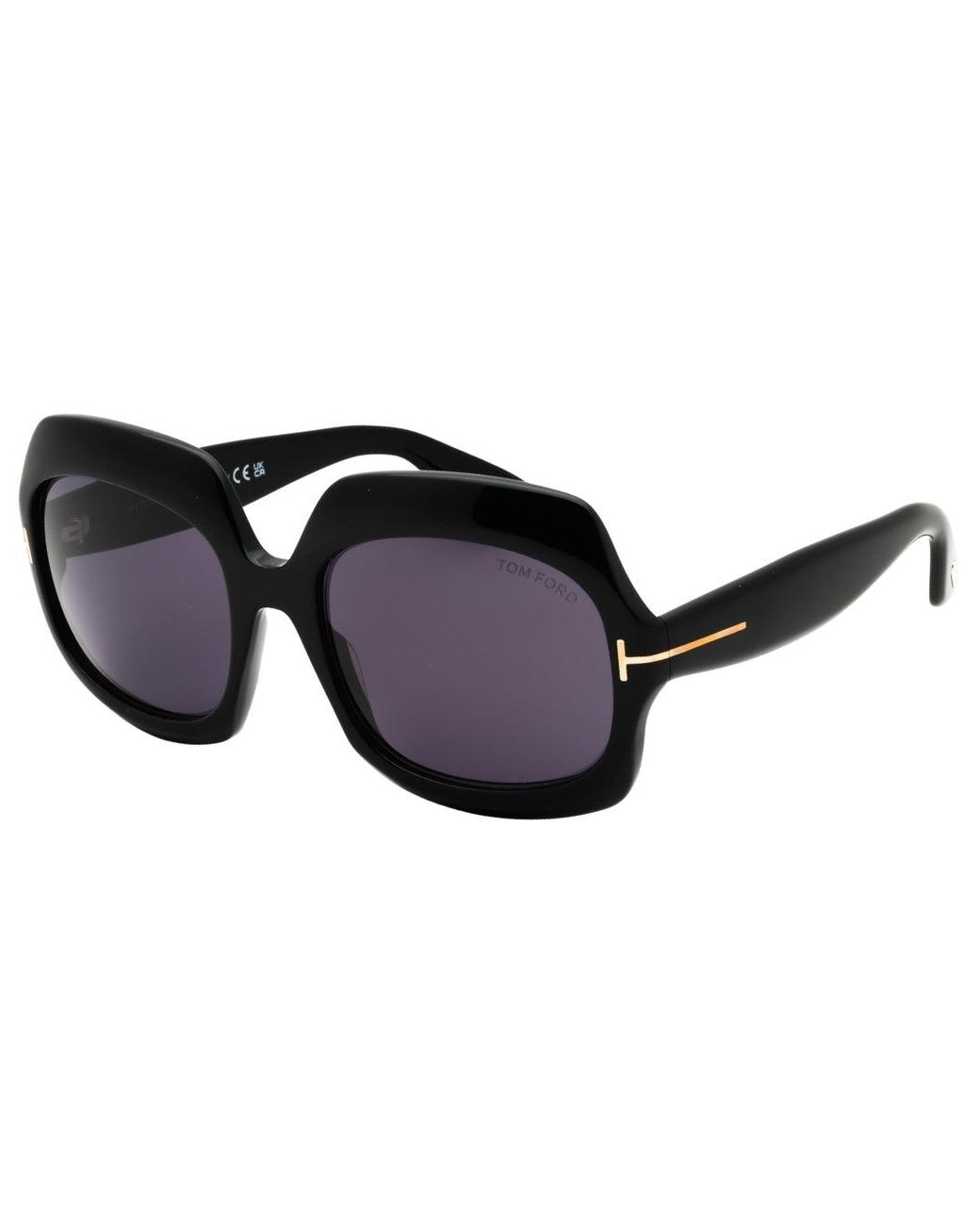 Tom Ford Black Shiny Oversized Smoke Sunglasses