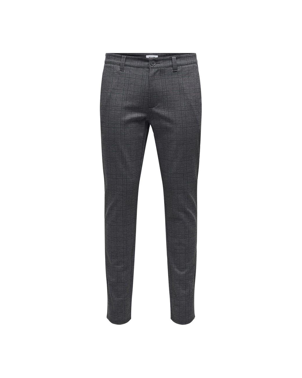 ONLY Gray Plaid Slim Five Pocket Chinos for men