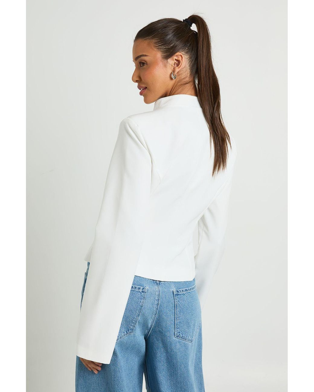 Boohoo Blue Trim Detail High Collar Blazer