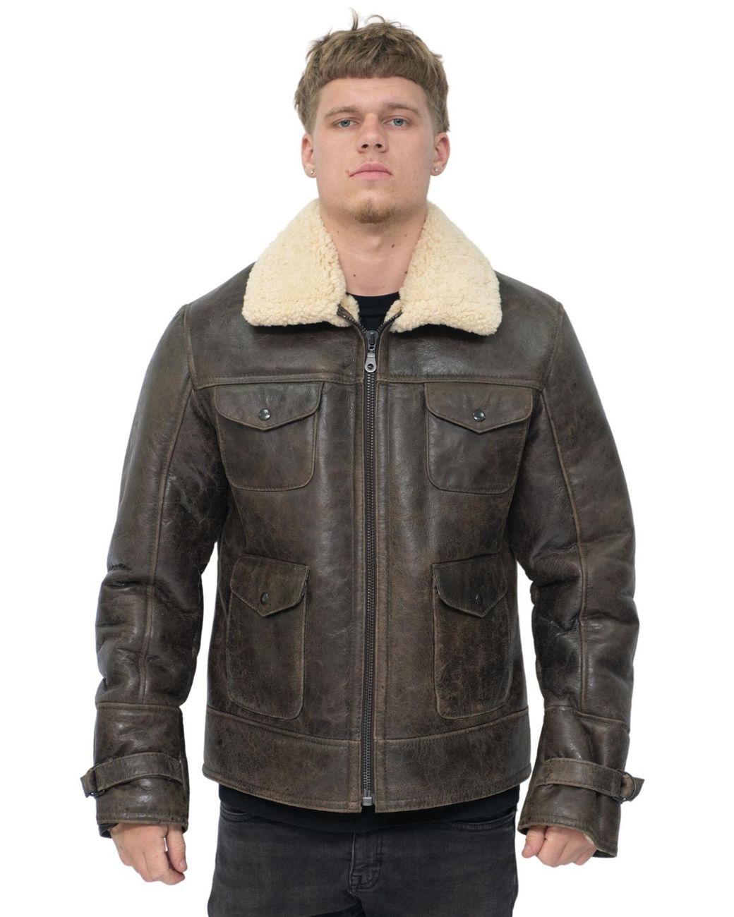 Infinity Leather Gray Sheepskin Classic Safari Jacket-Arezzo for men
