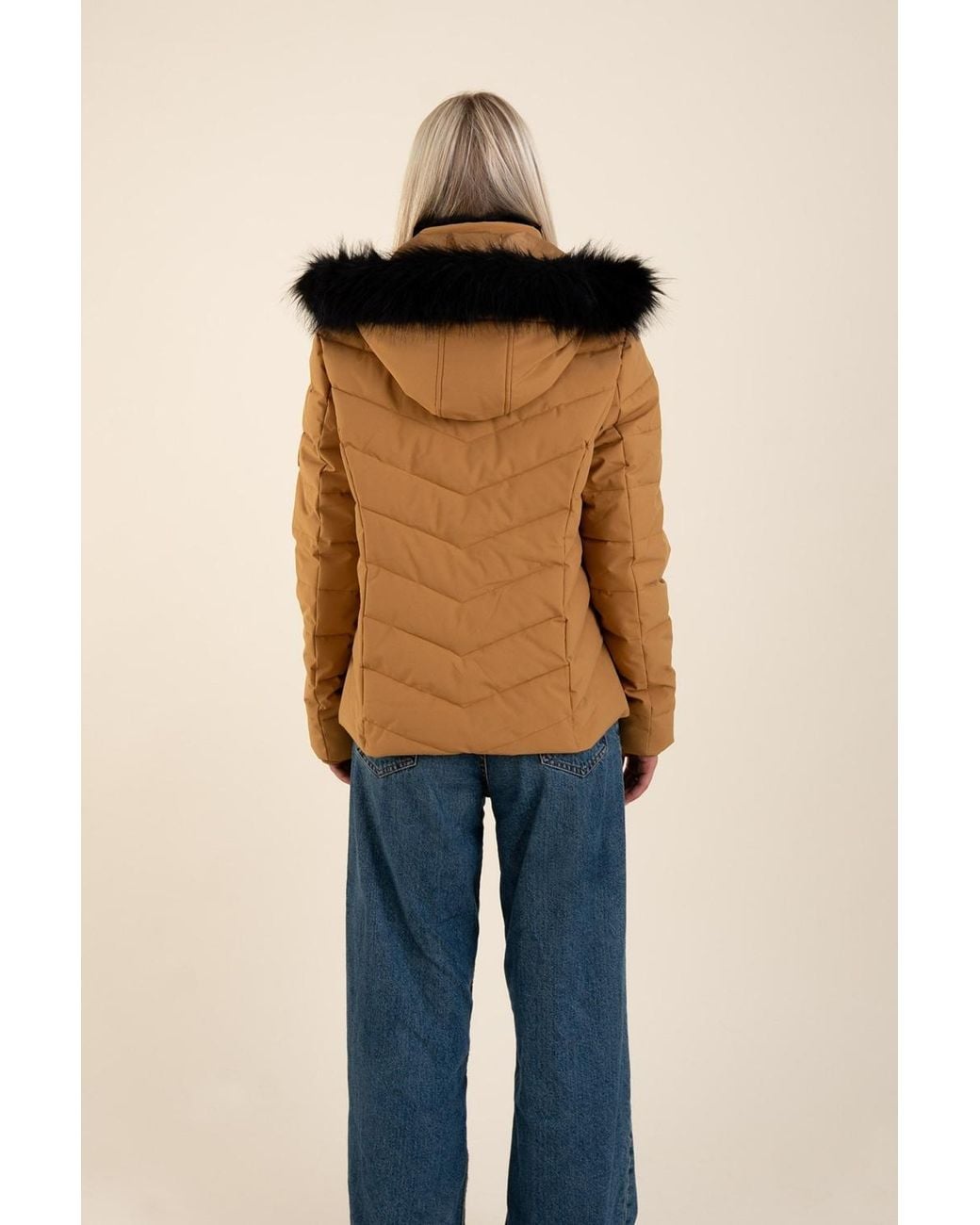 Harvey & Jones Blue Amber Quilted Jacket With Faux Fur Trim Hood