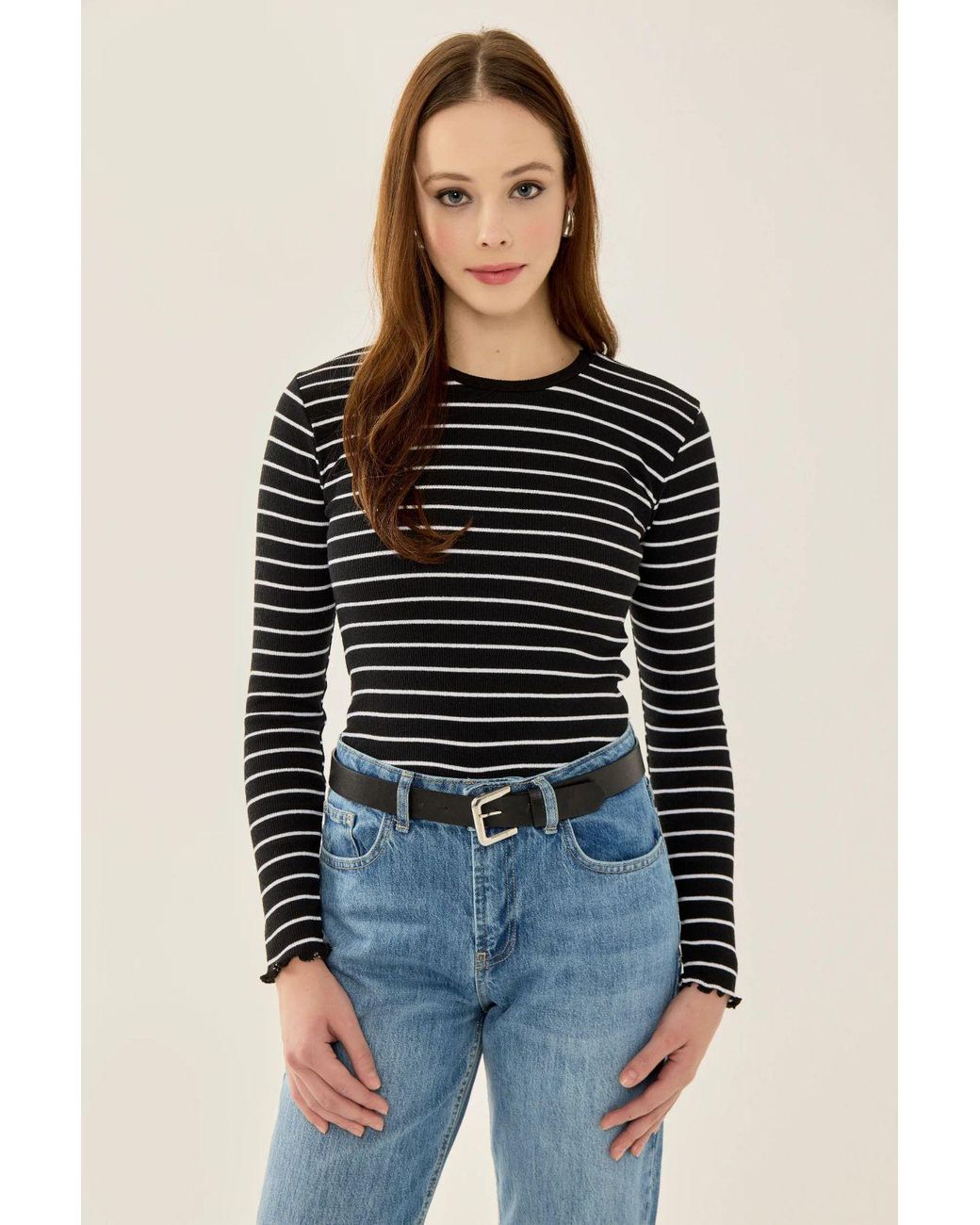Hiccup Black Slim Fit Crew Neck Basic Top