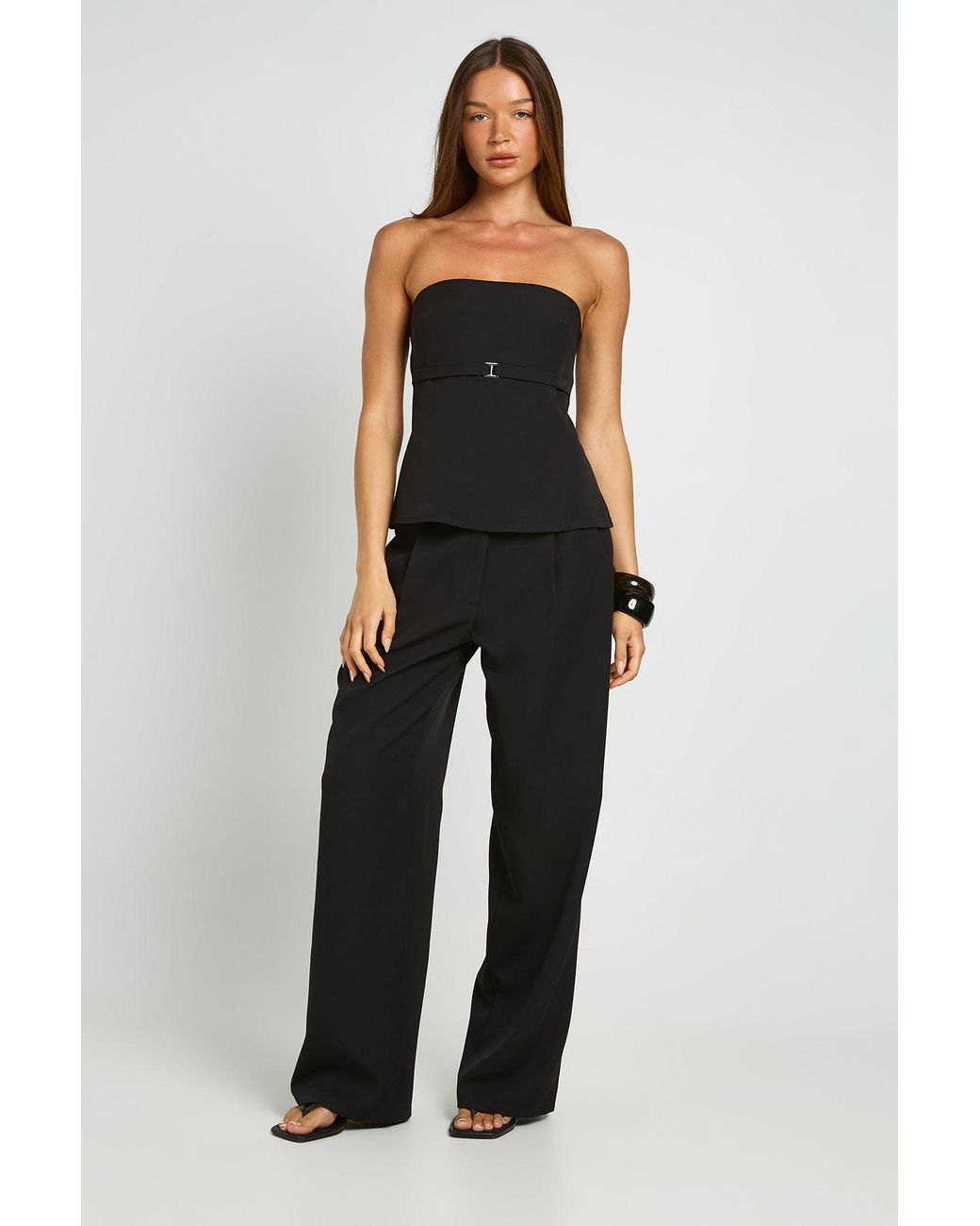 Boohoo Black Pleat Detail Wide Leg Tailored Trousers